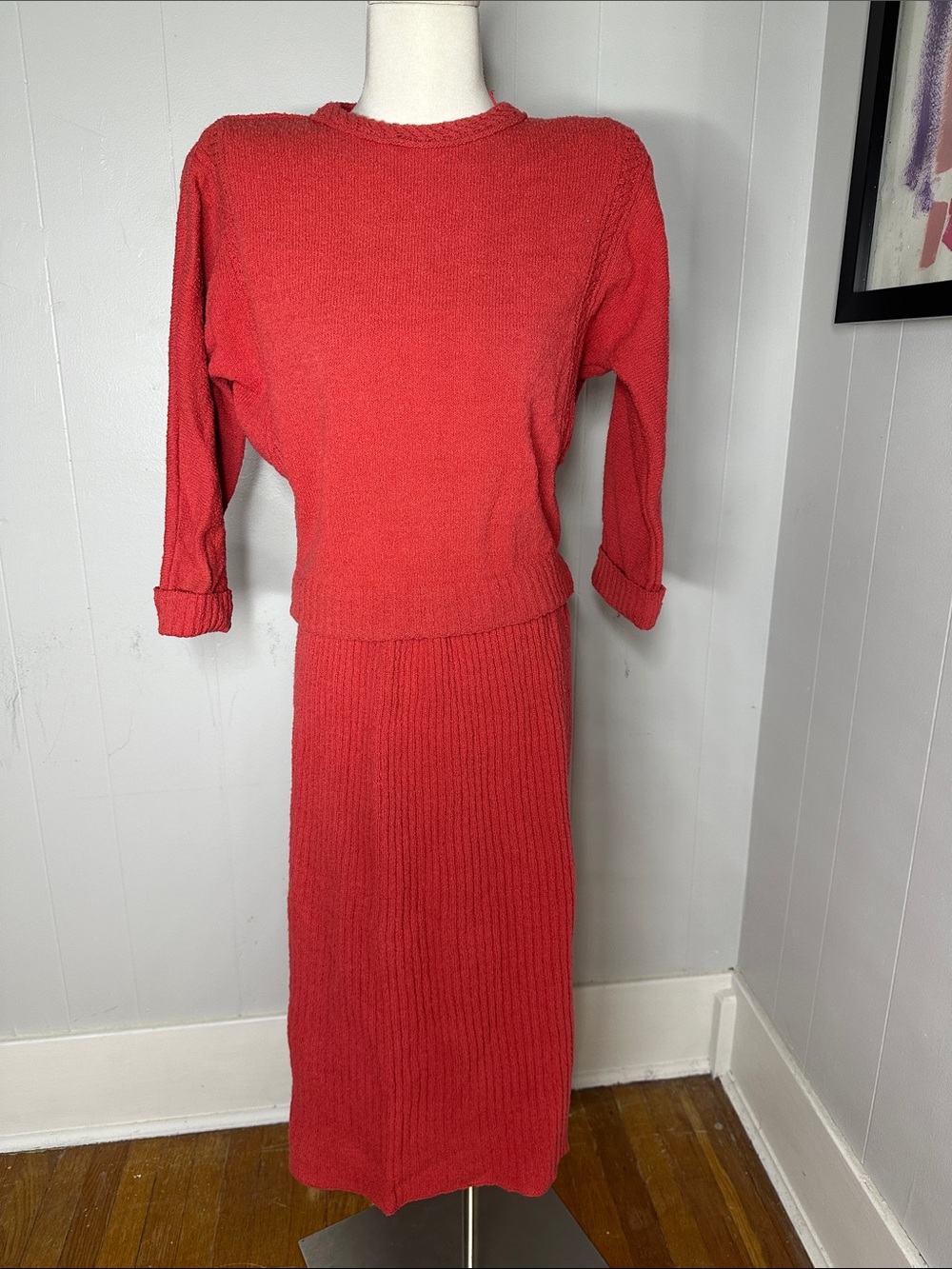Vintage 40s Nubby Knit Top And Skirt Set Pristine